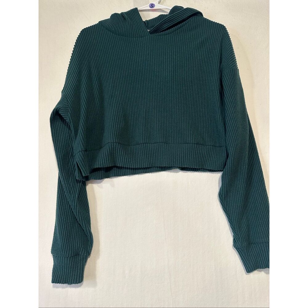 Alo Yoga Ribbed Cropped Muse Hoodie Midnight Green Sold Out Color Women’s M - Picture 2 of 7